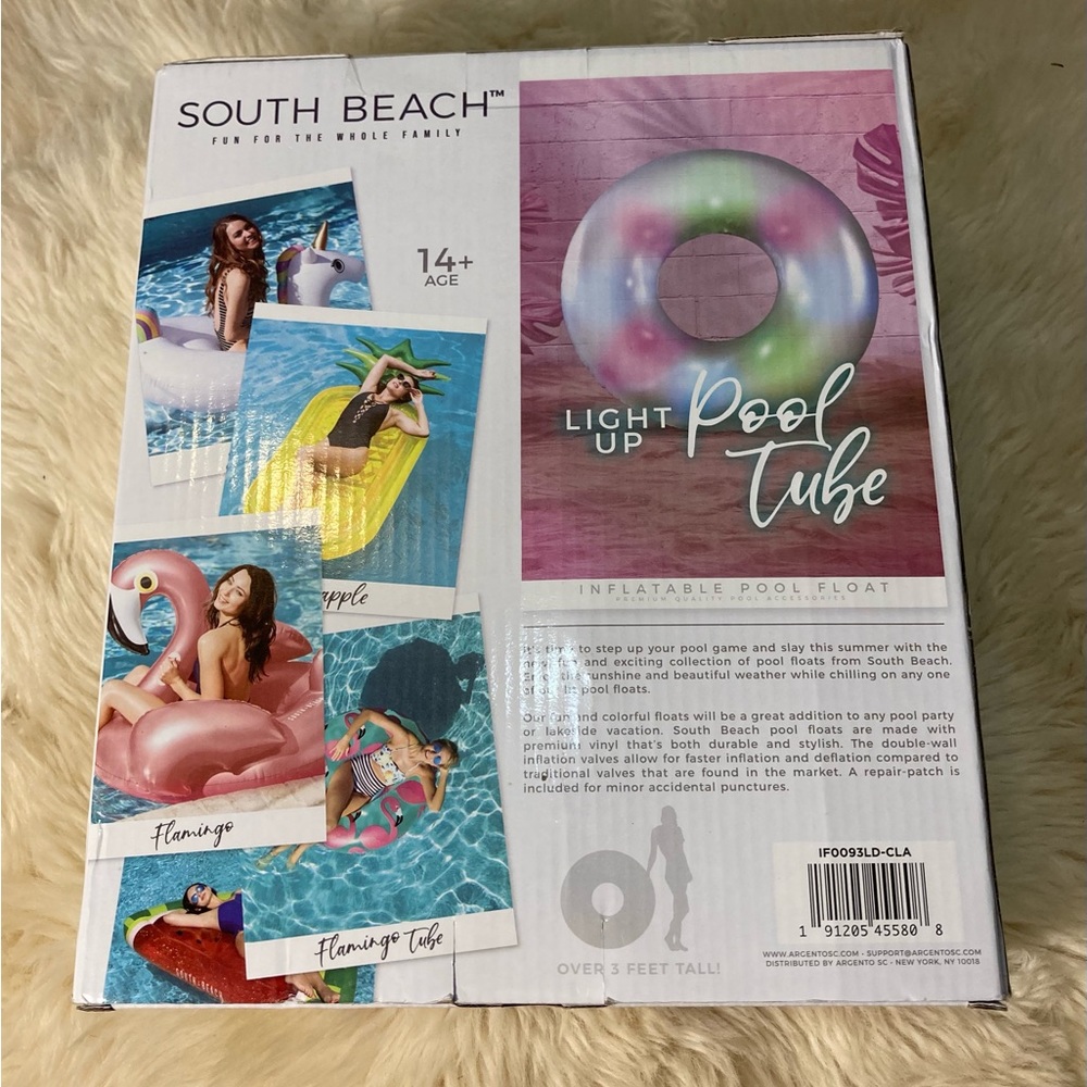 South Beach Light Up Pool Tube Inflatable Float - Picture 3 of 3
